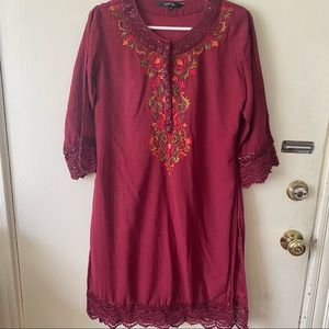 Burgundy lace & embroidery Indian dress